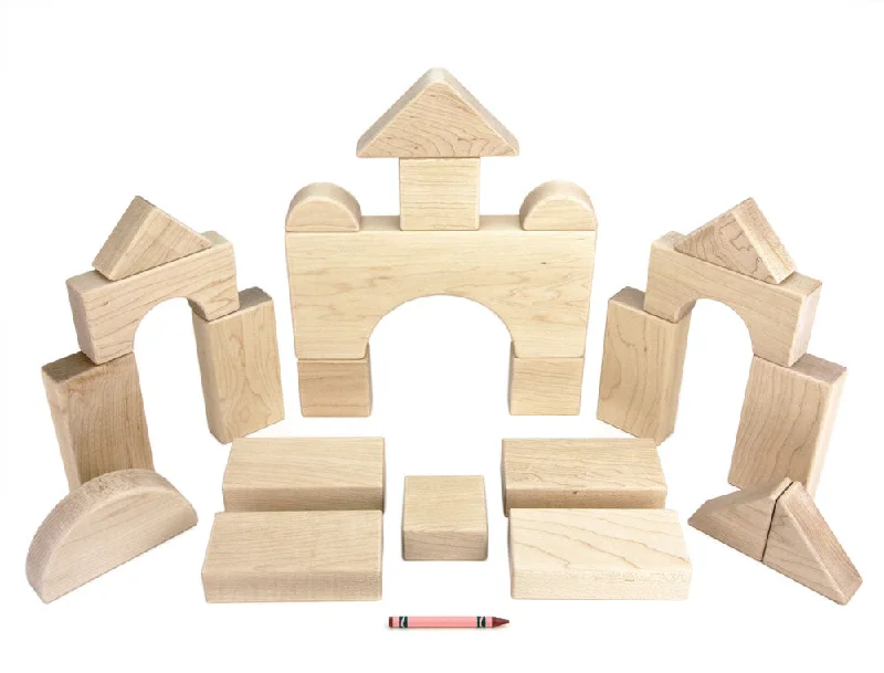 Natural Finish Wooden Building Blocks with a Carry - Case for Easy Storage23 pc. Toddler Chunky Set Maple Building Blocks