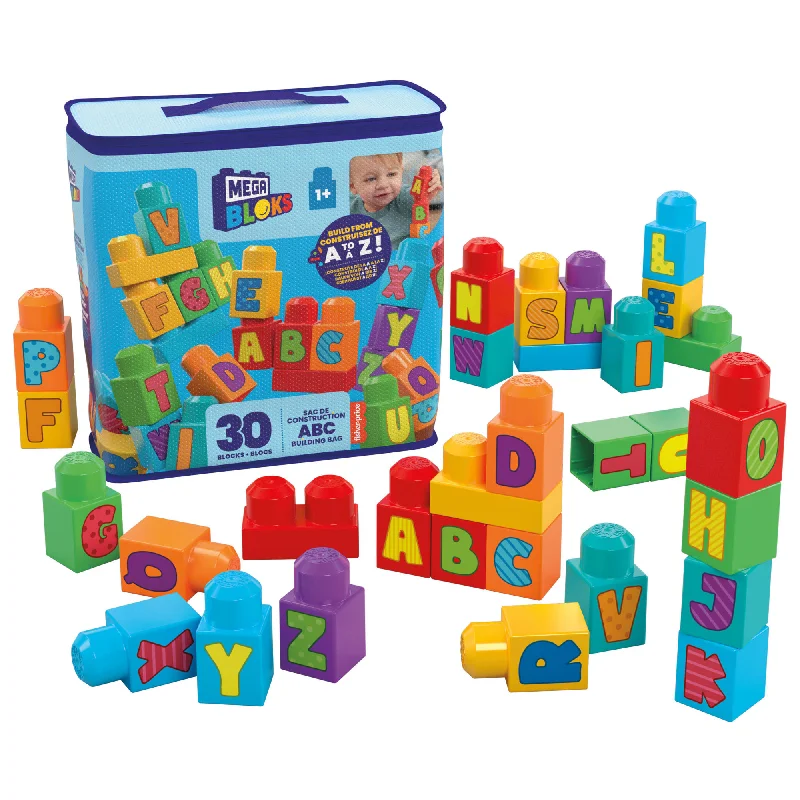 Eco - Friendly Solid Wood Building Blocks with Smooth Edges for Safe ConstructionMEGA Bloks Fisher-Price ABC Building Bag Block Toy With Storage (30 Pieces) For Toddler