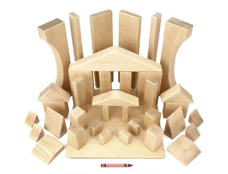 High - Quality Solid Wooden Building Blocks with Magnetic Inserts for Added Stability37 pc. Deluxe Expansion Maple Building Blocks