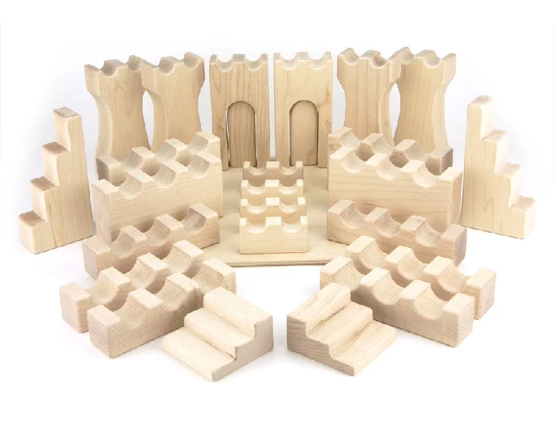 Eco - Friendly Wooden Building Blocks with a Castle - Building Theme27 pc Deluxe Castle Blocks Booster