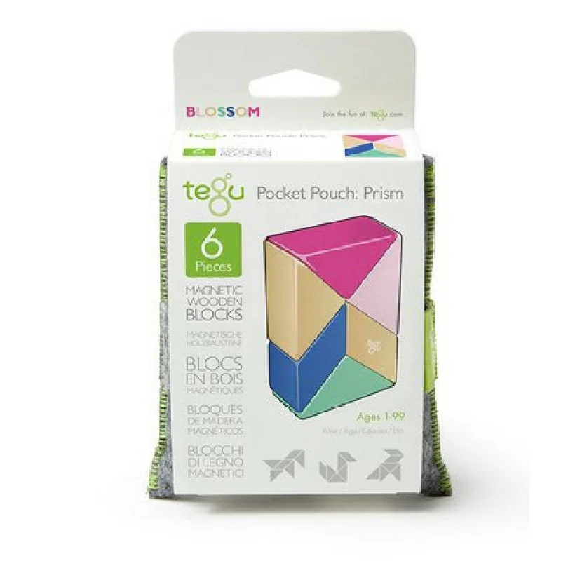 Natural Finish Wooden Building Blocks with a Carry - Case for Easy StorageTegu - Pocket Pouch Prism Blossom