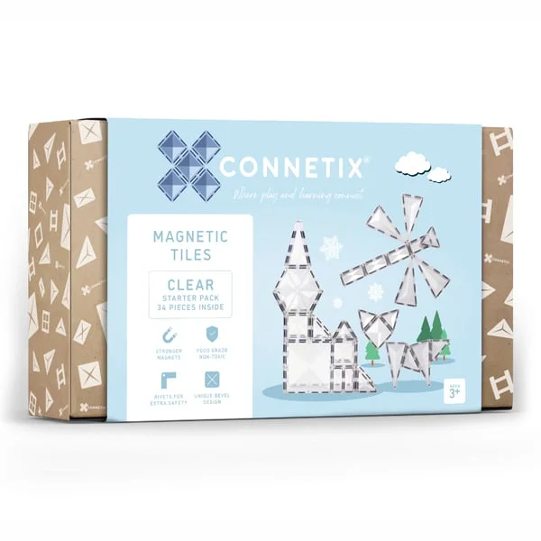 Educational Magnetic Toys for Toddlers with Alphabet - Shaped PiecesConnetix Tiles 34 Piece Clear Pack