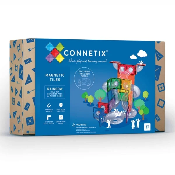 Magnetic Board Games for Family Game Nights with Strategy - Based PlayConnetix Tiles 66 Piece Ball Run Expansion Pack