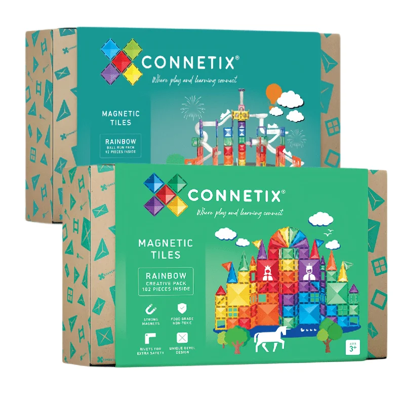 Colorful Magnetic Building Blocks Toys for Preschoolers with Stackable DesignsConnetix Tiles Rainbow 194 Piece Bundle