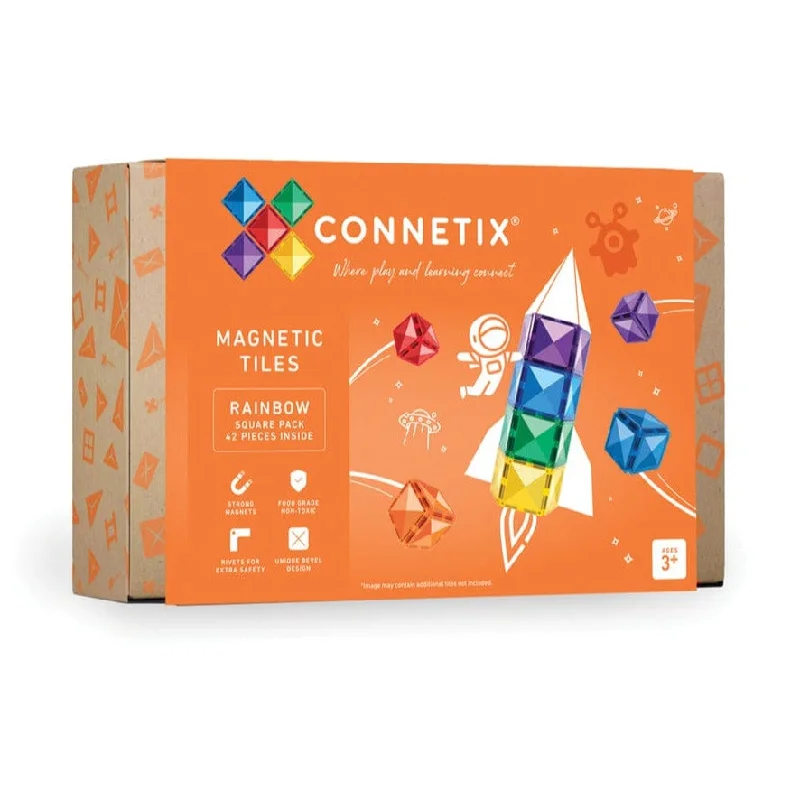 Magnetic Construction Toys for 5 - 7 - Year - Olds with Interlocking PanelsConnetix Tiles Rainbow Square Pack 42 Piece