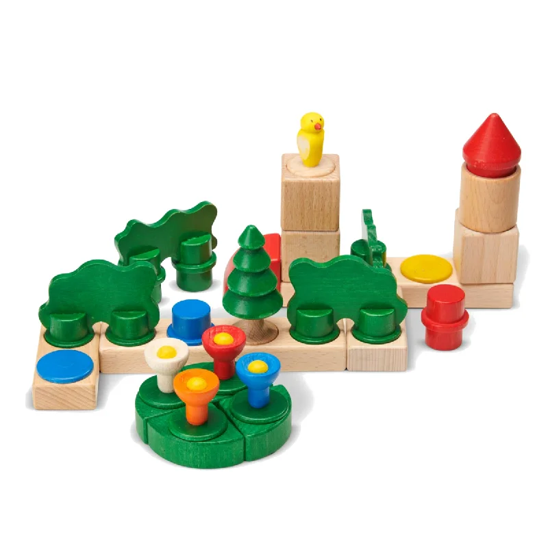 Solid Wood Building Blocks with Glow - in - the - Dark Elements for Nighttime FunCubio Park Block Set