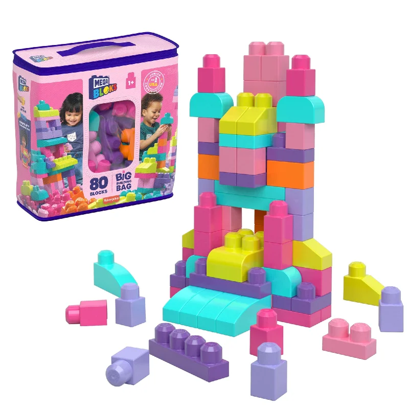 Solid Wood Educational Building Blocks for Developing Spatial Skills in KidsMEGA Bloks Fisher-Price Toy Blocks Pink Big Building Bag With Storage (80 Pieces) For Toddler