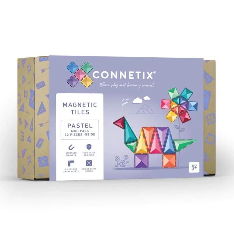 Magnetic Board Games for Family Game Nights with Strategy - Based PlayConnetix Tiles Pastel 32 Piece Mini Pack