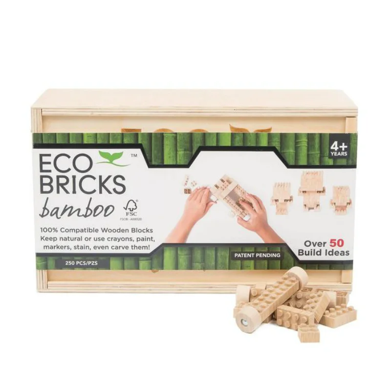 Solid Wood Building Blocks with Removable Parts for Customizable CreationsEco Bamboo Bricks 250 Piece Set