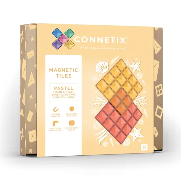 Magnetic Maze Toys for 4 - 7 - Year - Olds with Hidden TreasuresConnetix Tiles 2 Piece Base Plate Pack Lemon & Peach