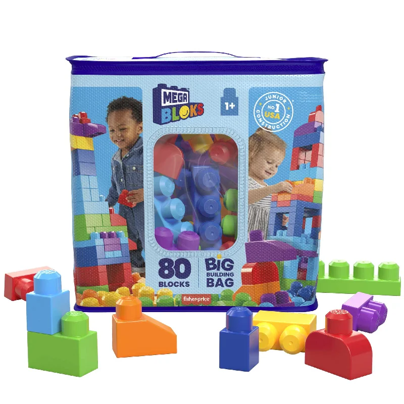 Natural - Finish Large - Sized Wooden Building Blocks for Toddlers' Creative PlayMEGA Bloks Fisher-Price Toy Blocks Blue Big Building Bag With Storage (80 Pieces) For Toddler