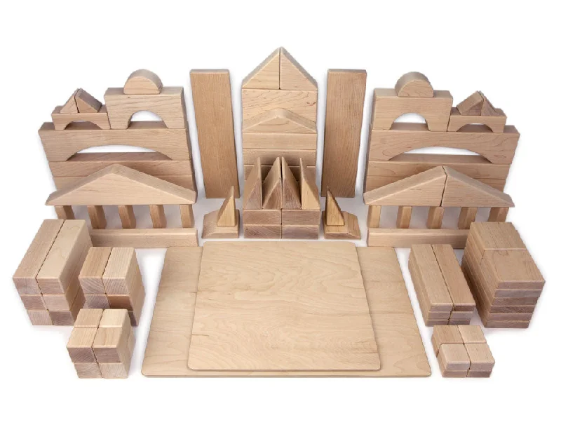 Large - Scale Solid Wood Building Blocks for Outdoor Play and Garden Structures98 pc. Deluxe Set Maple Building Blocks