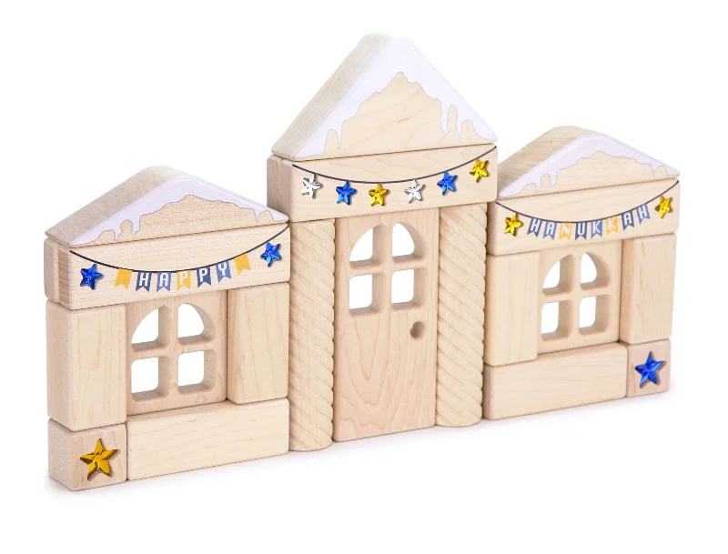 Hand - Sanded Interlocking Wooden Building Blocks for Easy Assembly and DisassemblyLIMITED! Hanukkah House 22 pc. Maple Building Block Set