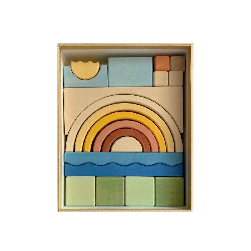 Hand - Made Wooden Building Blocks with a Transportation - Themed CollectionMeshka and Friends Sunset Mini Block Set