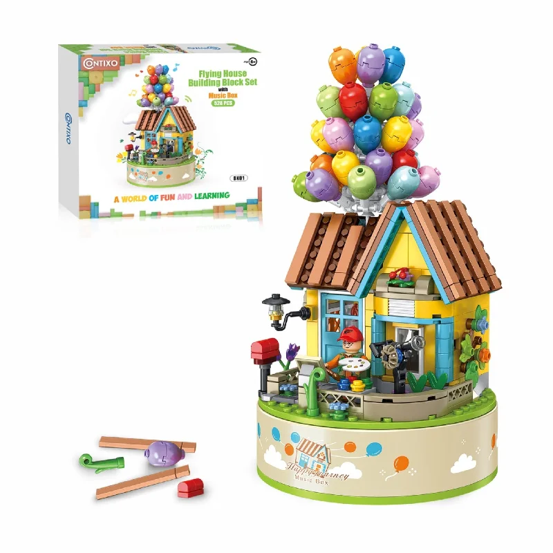 Eco - Friendly Solid Wood Building Blocks with Smooth Edges for Safe ConstructionContixo BK01 Flying Balloons Building Block Set with Music Box - 528 PCS