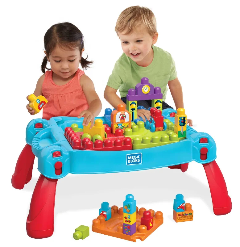 High - Quality Solid Wooden Building Blocks with Magnetic Inserts for Added StabilityMEGA BLOKS Build 'n Learn Table