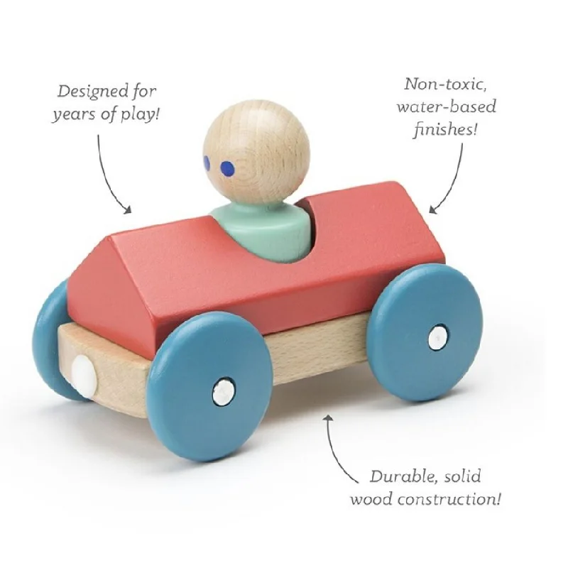 Sustainable Wooden Building Blocks in Geometric Shapes for Advanced ConstructionTegu - Wooden Magnetic Blocks: Racer Poppy