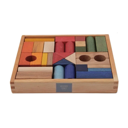 Hand - Painted Wooden Building Blocks in a Farmyard Animal DesignWooden Story 30 Piece Block Set · Rainbow