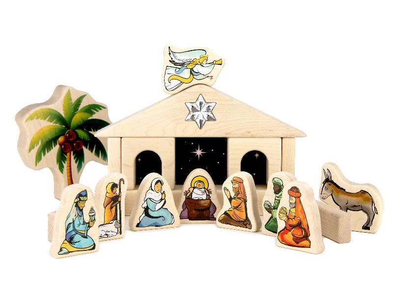 Sustainable Small - Scale Wooden Building Blocks for Pocket - Sized CreativityNativity Crèche Deluxe Bundle