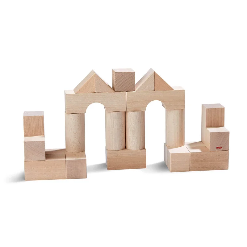 Sustainable Wood Marble Run Set with Multiple Tracks and Marble StorageBasic Building Blocks - Small Starter Set