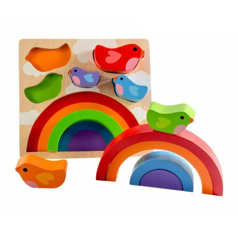 Handmade Wooden ABC Puzzle with Raised Letters for Tactile Learning ExperienceBird And Rainbow Puzzle