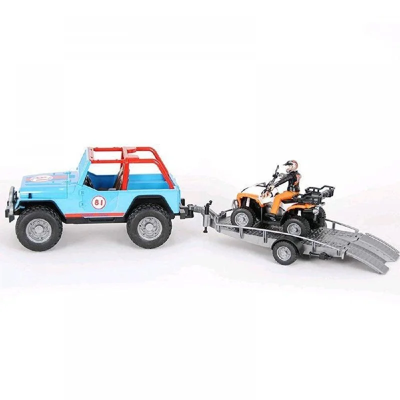 RC Monster Truck with Large - Scale Tires and a High - Torque Motor for Extreme ManeuversBruder Blue Jeep Racing Car with Trailer, Quad Bike and Driver