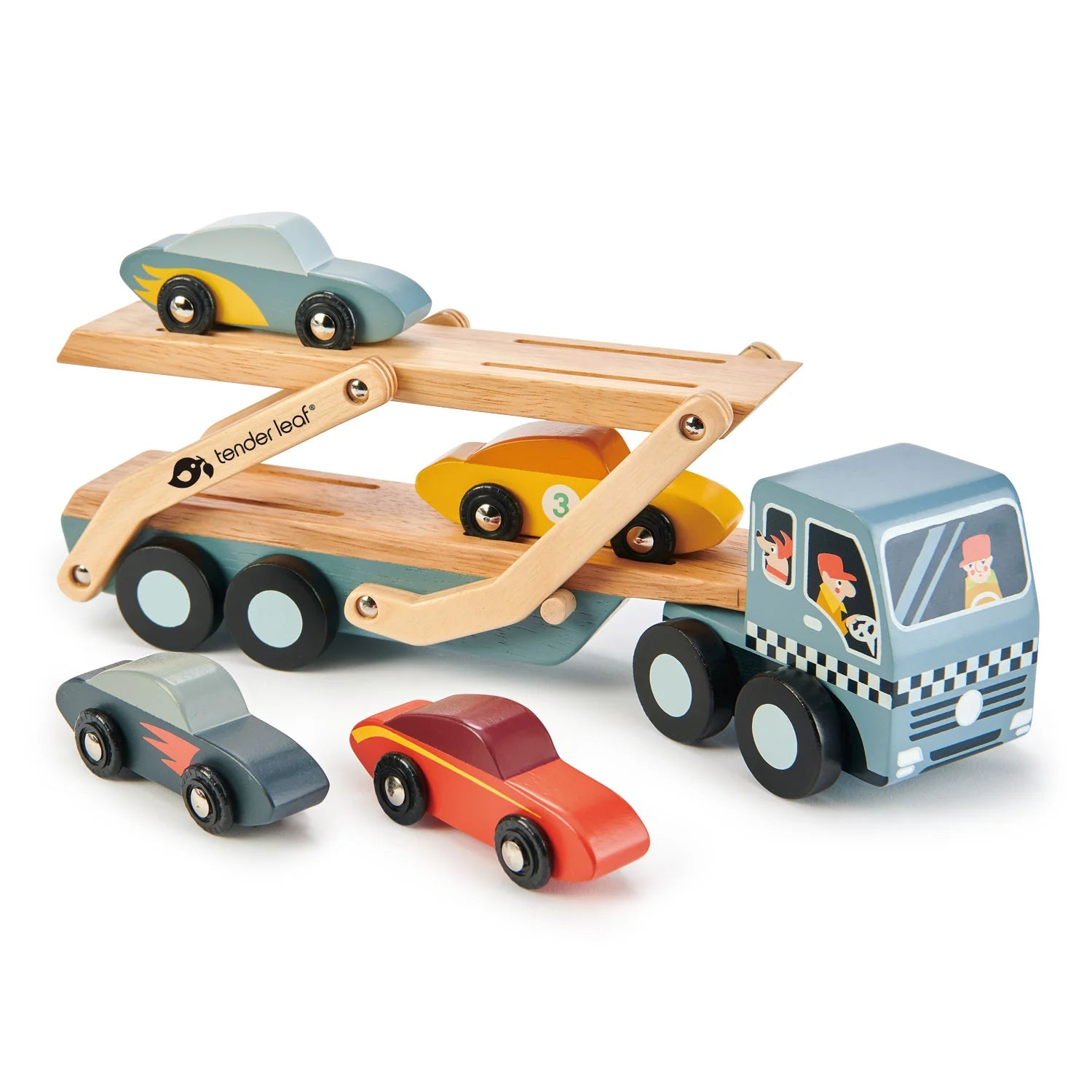 Rustic - Style Wooden Train Set with Tracks and Passenger Cars for Toddler EntertainmentCar Transporter