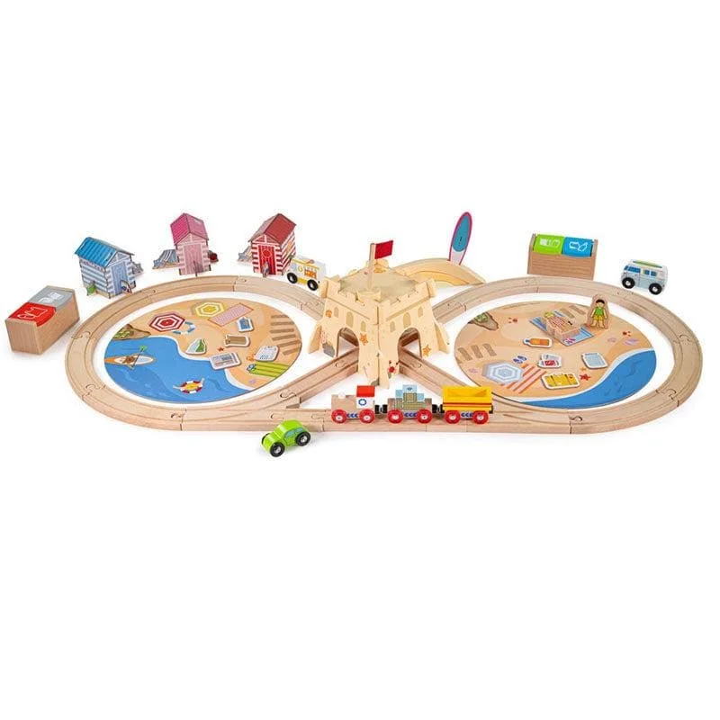 Solid Wood Construction Toy Set with Nuts, Bolts, and Tools for DIY ProjectsCoastal Clean Up Train Set