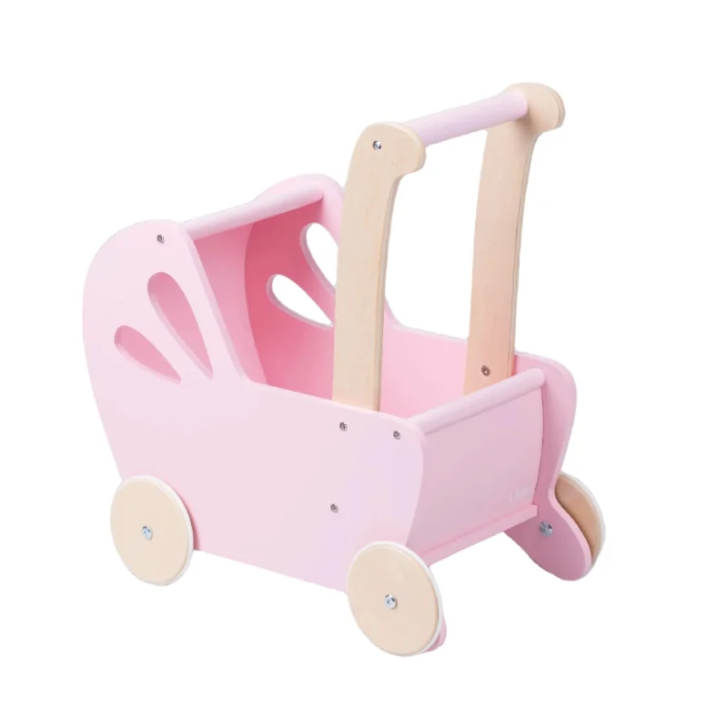 Sustainable Wood Marble Run Set with Multiple Tracks and Marble StorageDolls Stroller Pram Essential Light Pink