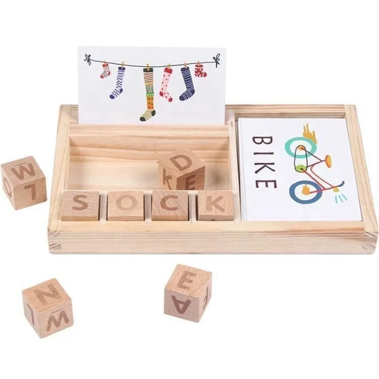 Hand - Carved Wooden Alphabet Blocks for Early Learning and Toddler DevelopmentWooden Educational & Language Development Cards