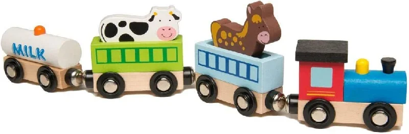 Natural Finish Wooden Pull - Along Wagon for Outdoor Toy Transport and PlayAnimal Farm Train