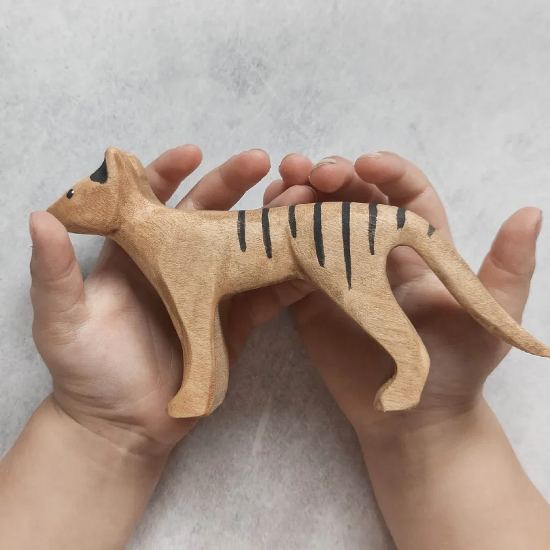 Eco - Friendly Wooden Building Blocks Set with Magnetic Connectors for Creative ConstructionHandmade Wooden Australian Animal Figurines - Thylacine Tasmanian Tiger