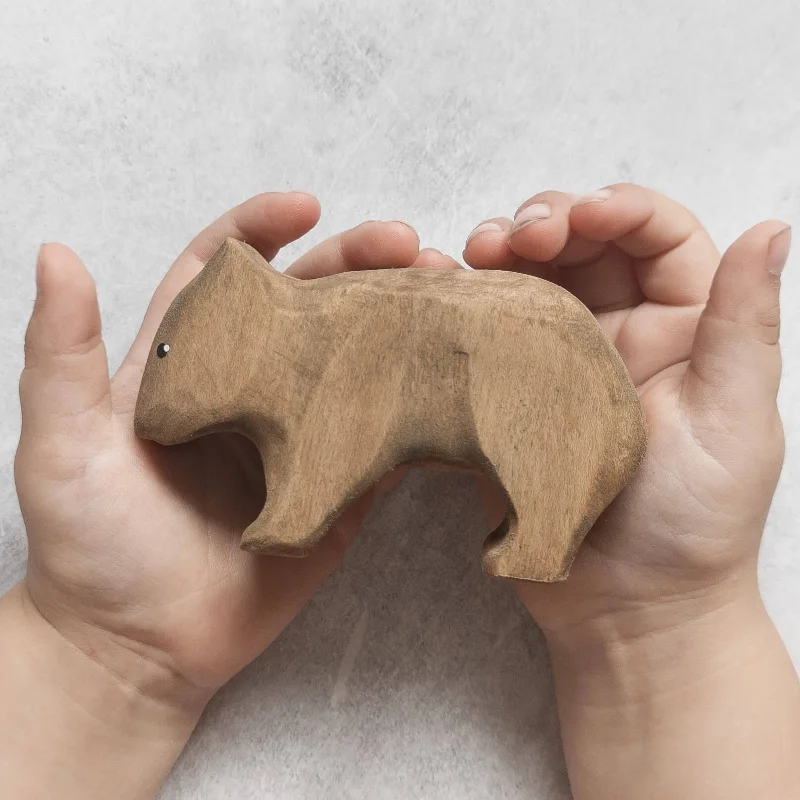 Sustainable Solid Wood Puzzle Set with 50 Pieces for Family Bonding and Brain TrainingHandmade Wooden Australian Animal Figurines - Wombat