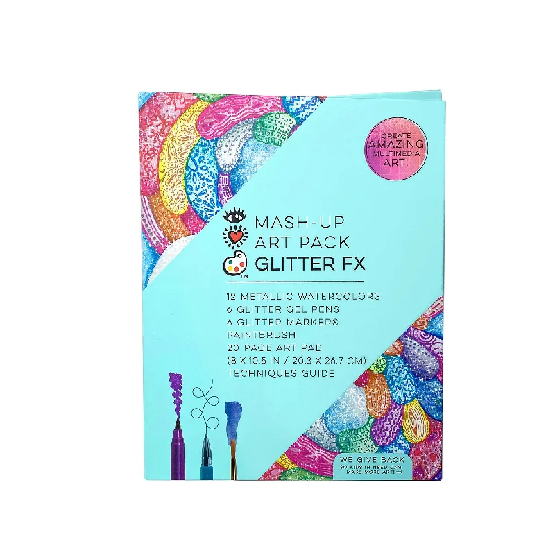 Sustainable Wooden Palette with Deep Wells for Mixing Acrylic PaintsiHeart Art Mash Up Art Pack Glitter FX