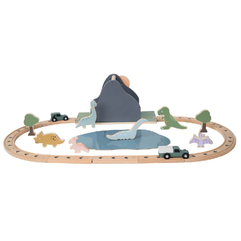 Rustic - Style Wooden Train Set with Tracks and Passenger Cars for Toddler EntertainmentJaBaDaBaDo Dinosaur World Track Set