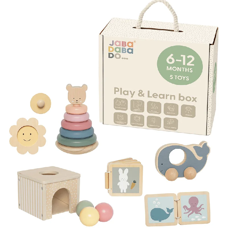 Hand - Painted Wooden Animal Figurines Set for Nursery Decor and Pretend PlayJaBaDaBaDo Play and Learn box 6-12 months