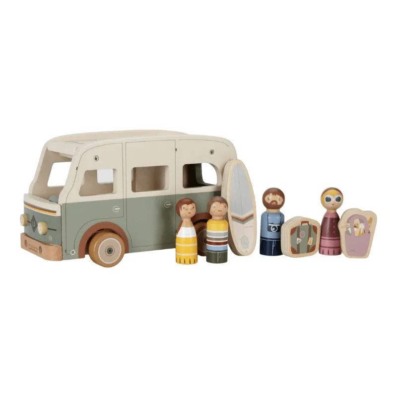 Hand - Turned Wooden Spinning Top with a Colorful Design for Classic AmusementLittle Dutch Vintage Campervan