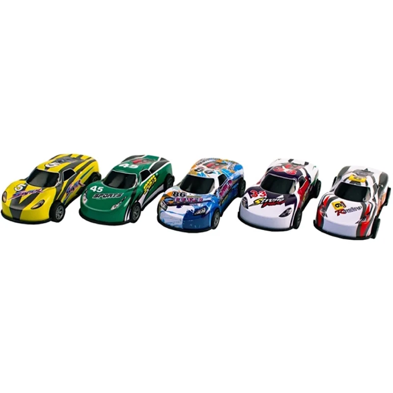 HO - Scale Model Railway Set with a Mountain - Themed Landscape and TunnelMagni Race Cars With Pull Back 5 Pieces Multi