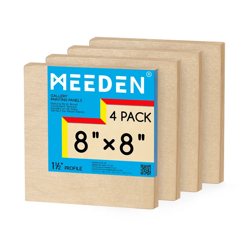 Sustainable Wooden Palette with Deep Wells for Mixing Acrylic PaintsMEEDEN Artist Birch Wood Canvas Board, 1-1/2” Deep, 8x8 Inch, 4 Packs