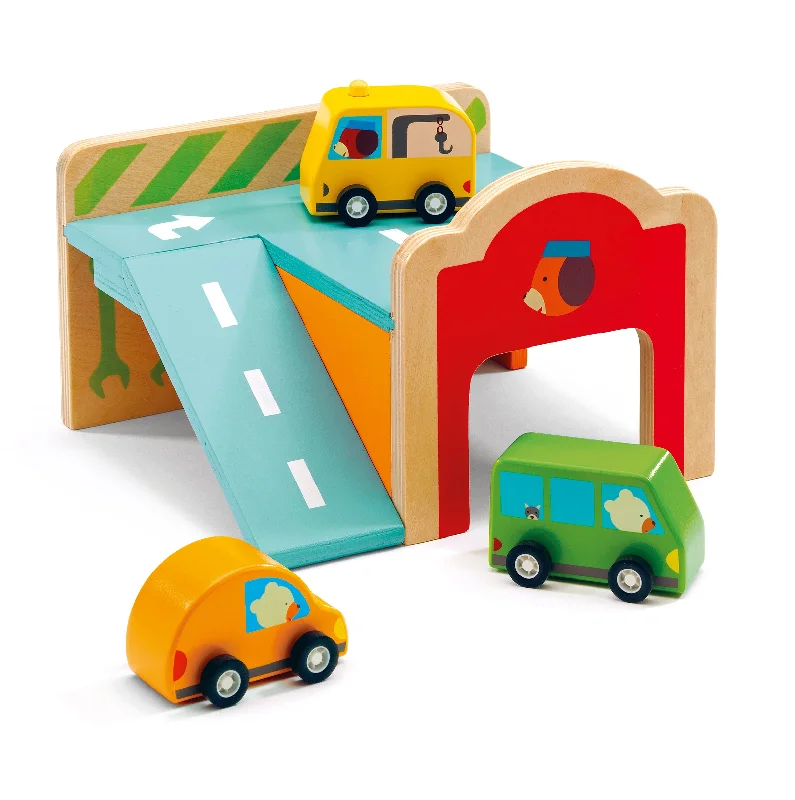 Hand - Turned Wooden Spinning Top with a Colorful Design for Classic AmusementMini Wooden Garage