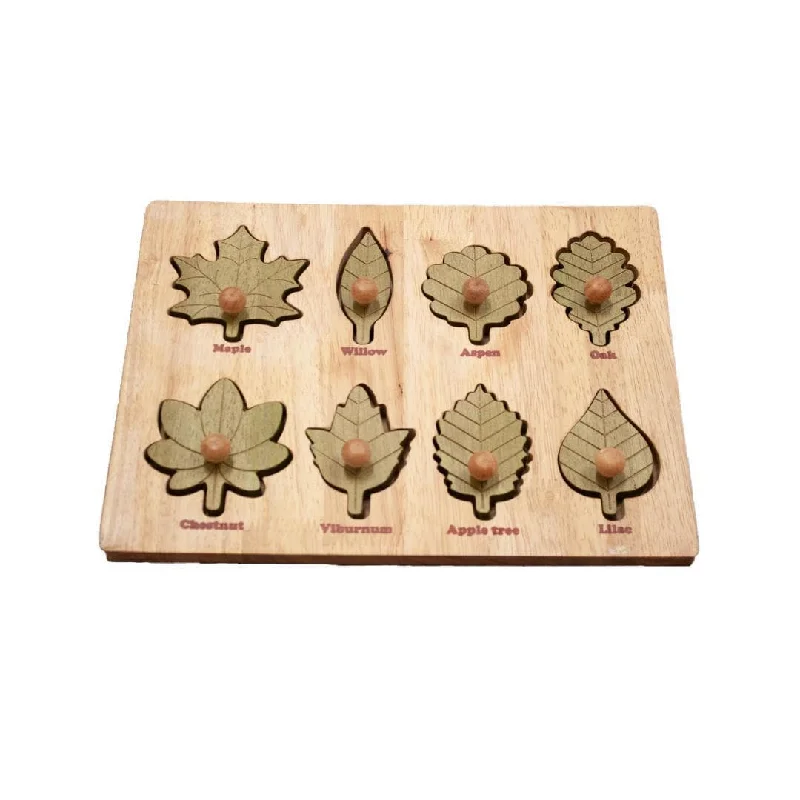 Sustainable Solid Wood Puzzle Set with 50 Pieces for Family Bonding and Brain TrainingMontessori Leaf Puzzle