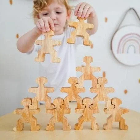 Eco - Friendly Wooden Building Blocks Set with Magnetic Connectors for Creative ConstructionNatural Balancing People