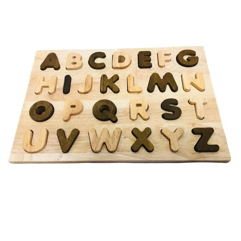 Natural Finish Wooden Pull - Along Toy Duck with Wheels for Toddler Outdoor PlayTwo Toned Capital Letter Puzzle