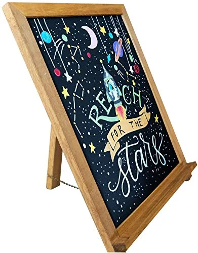 Natural Wooden Easel for Stable Support in Landscape Painting OutdoorsRustic ChalkBoard Sign With Non-Porous Magnetic Surface