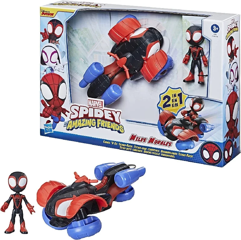 Pokémon Pikachu Action Figure with Electric - Charge LED and Poké BallSPIDEY AND HIS AMAZING FRIENDS 2 IN 1CHANGE 'N GO TECHNO-RACER AND MILES MORALES: SPIDER-MAN