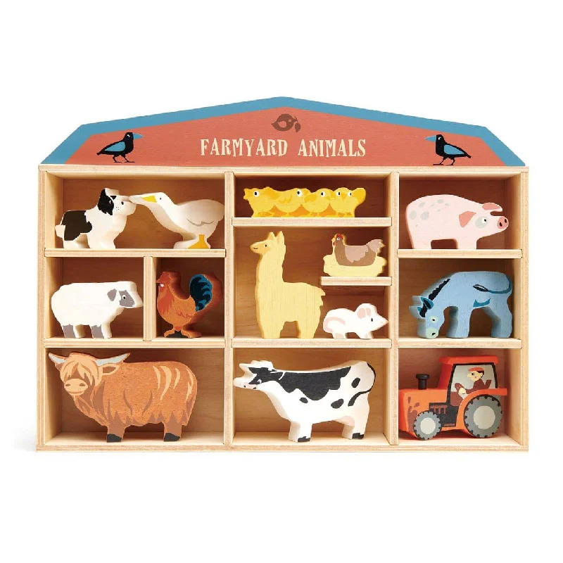 Solid Wood Construction Toy Set with Nuts, Bolts, and Tools for DIY ProjectsFarmyard Wooden Animals Set