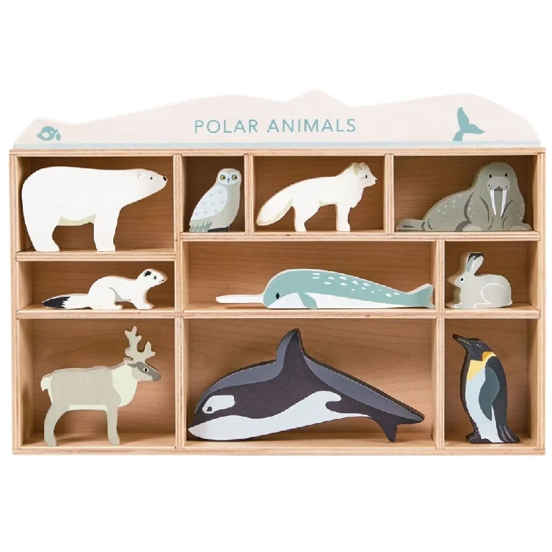 Eco - Friendly Wooden Building Blocks Set with Magnetic Connectors for Creative ConstructionWooden Polar Animal Figures and Display Case