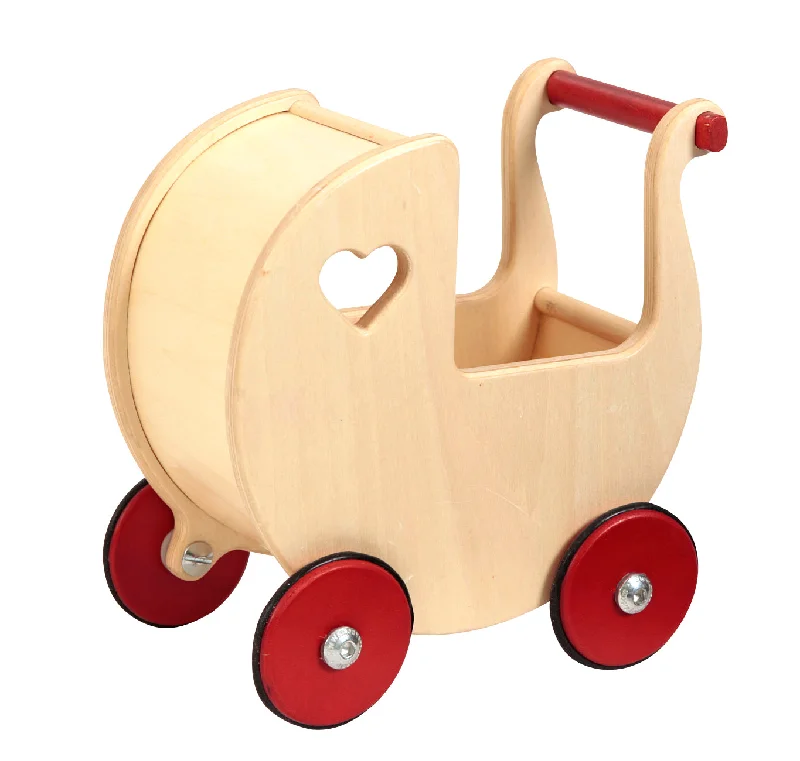 Traditional Wooden Yo - Yo with String and a Smooth Spinning Axle for Retro FunTraditional Doll Stroller Natural + red