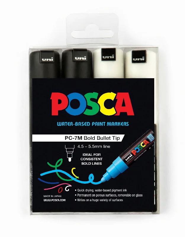 Solid Wood Canvas Stretchers for DIY Canvas Preparation in PaintingUni Posca Paint Marker 4.5mm Bullet Tip Pen (PC-7M) - Black/White Set of 4