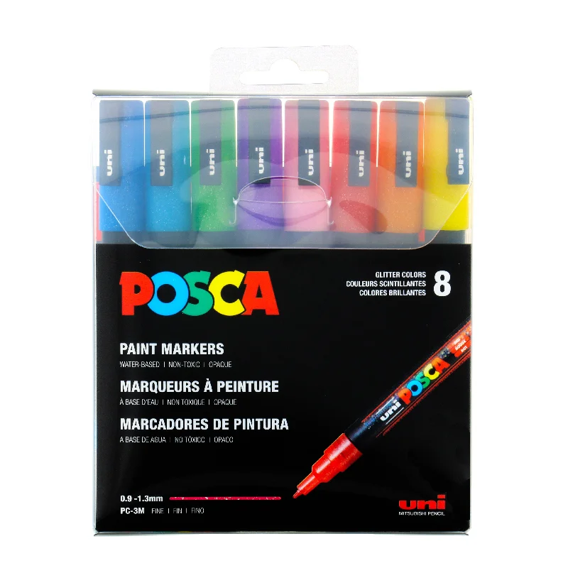 Solid Wood Pencil Boxes with Dividers for Organizing Art SuppliesUni Posca Paint Marker 1.3mm Fine Tip Pen (PC-3M) - Set of 8 Glitter Colours